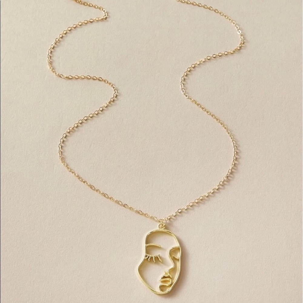 Gold Hollow Out Face Charm Necklace